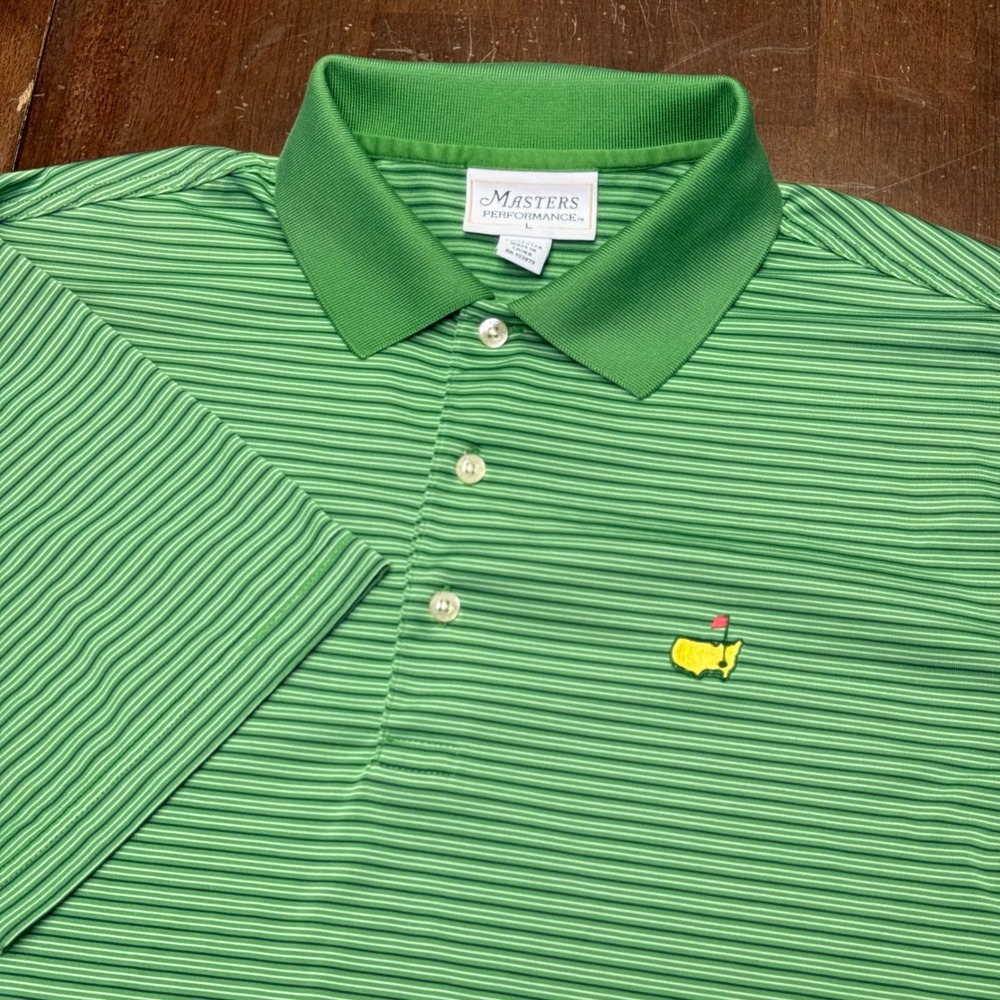 Masters Performance Polo Shirt Mens Large Green Striped Short Sleeve Golf Top